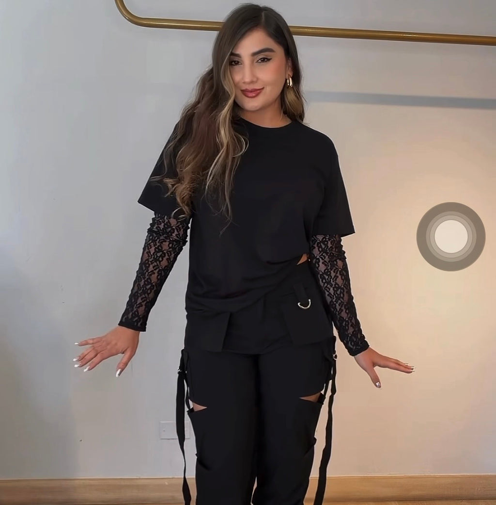 Blusa Dual básica con manga en encaje