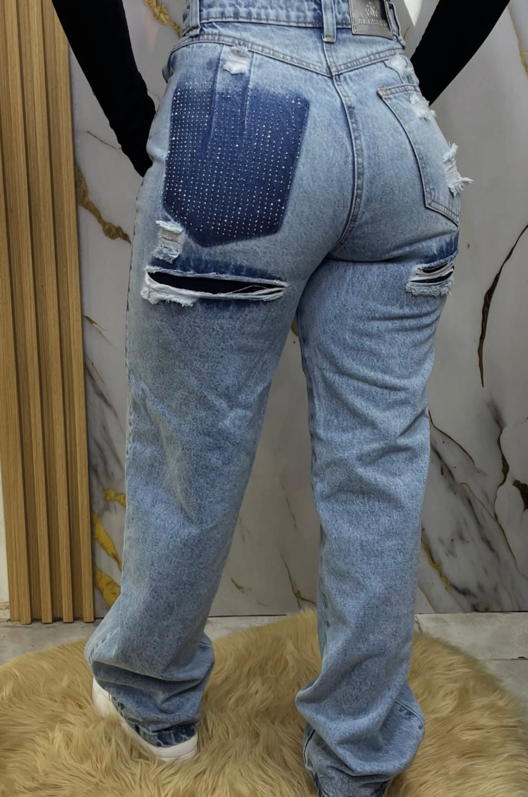 Jean Wide Leg Desestructurado con Bolsillos Laterales tipo europeo