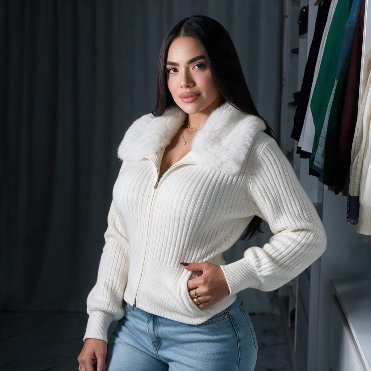 BUZO TIPO CARDIGAN CON PELUCHE