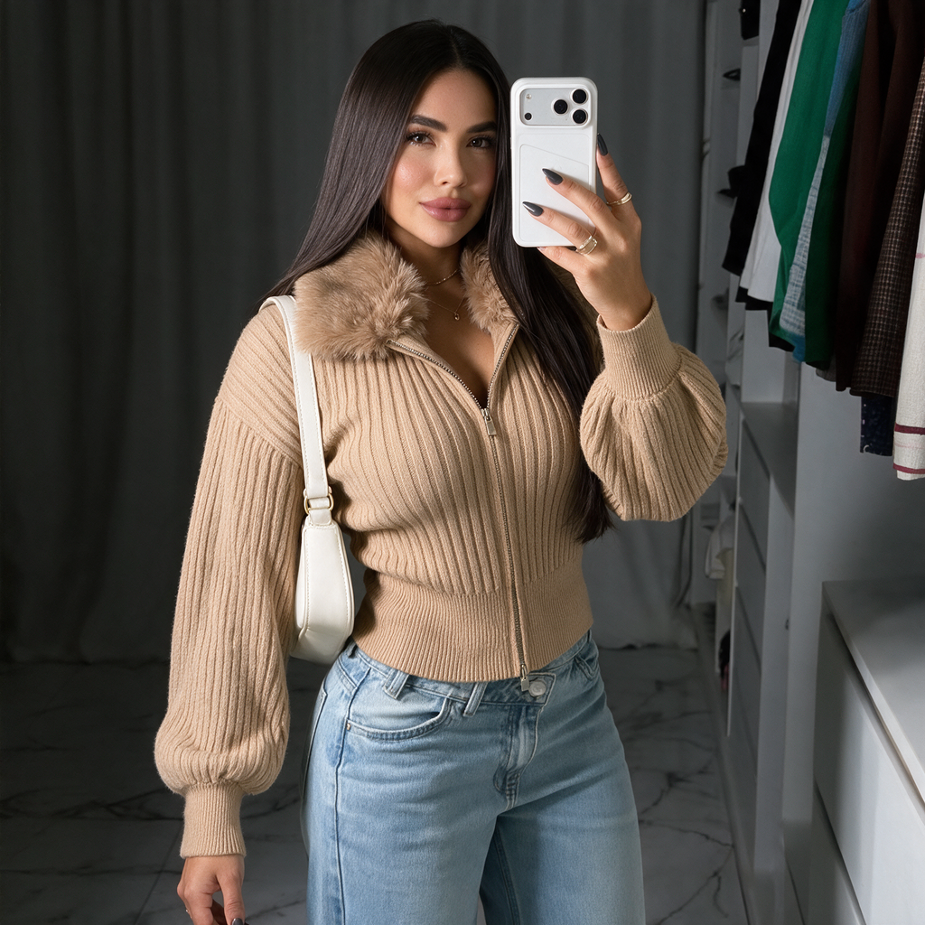 BUZO TIPO CARDIGAN CON PELUCHE
