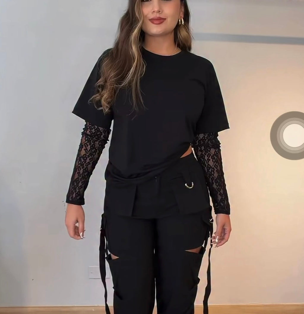 Blusa Dual básica con manga en encaje