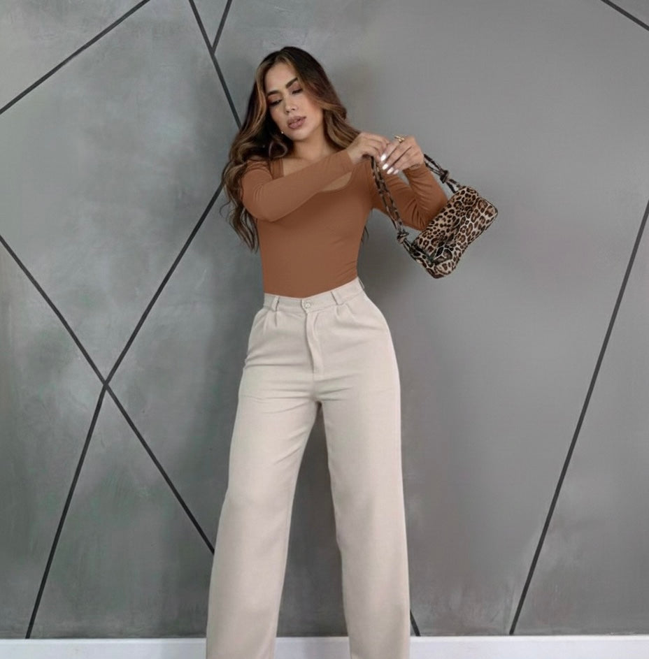 CONJUNTO PANTALON PALAZZO Y BODY DOBLE TELA