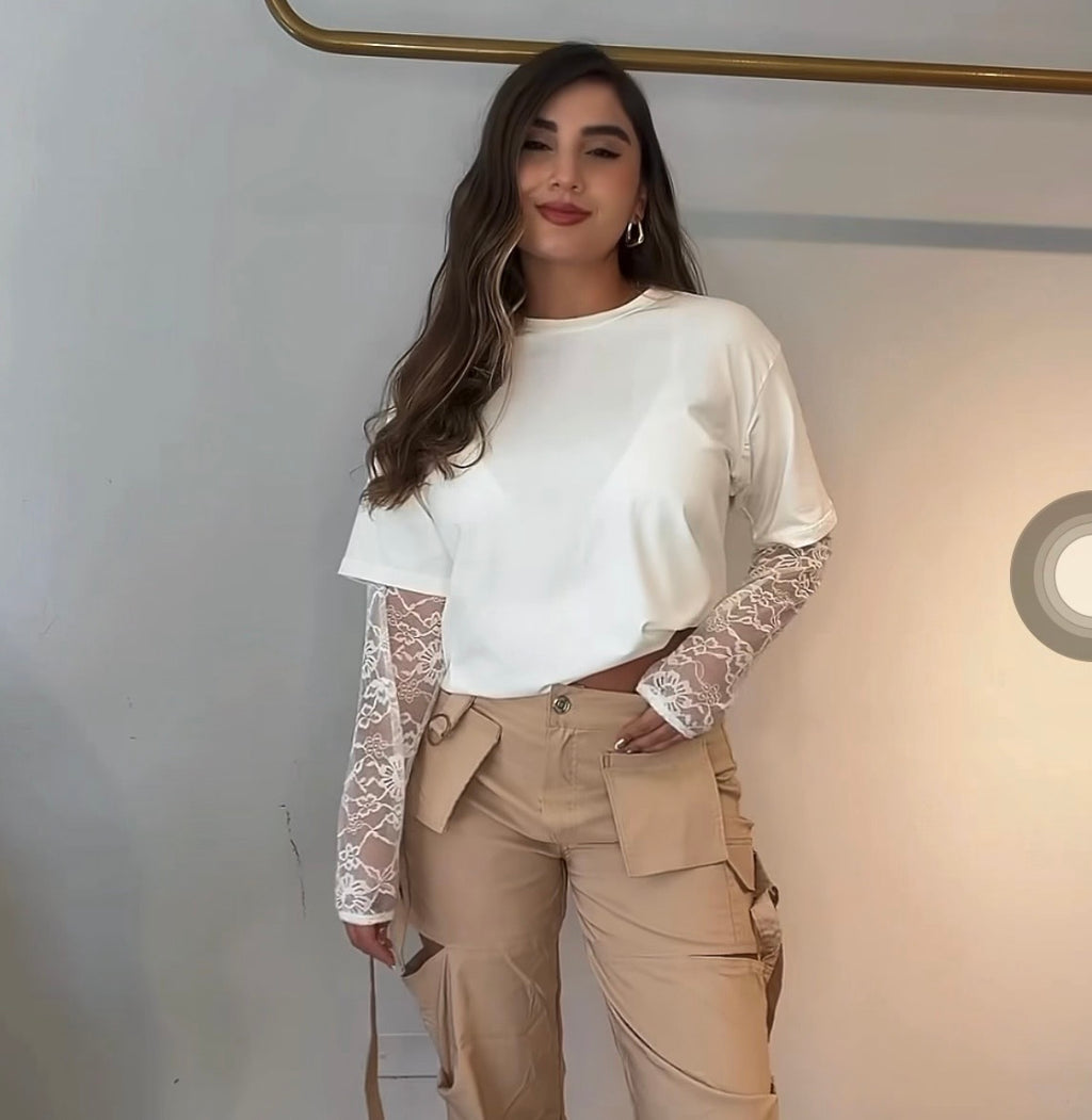 Blusa Dual básica con manga en encaje