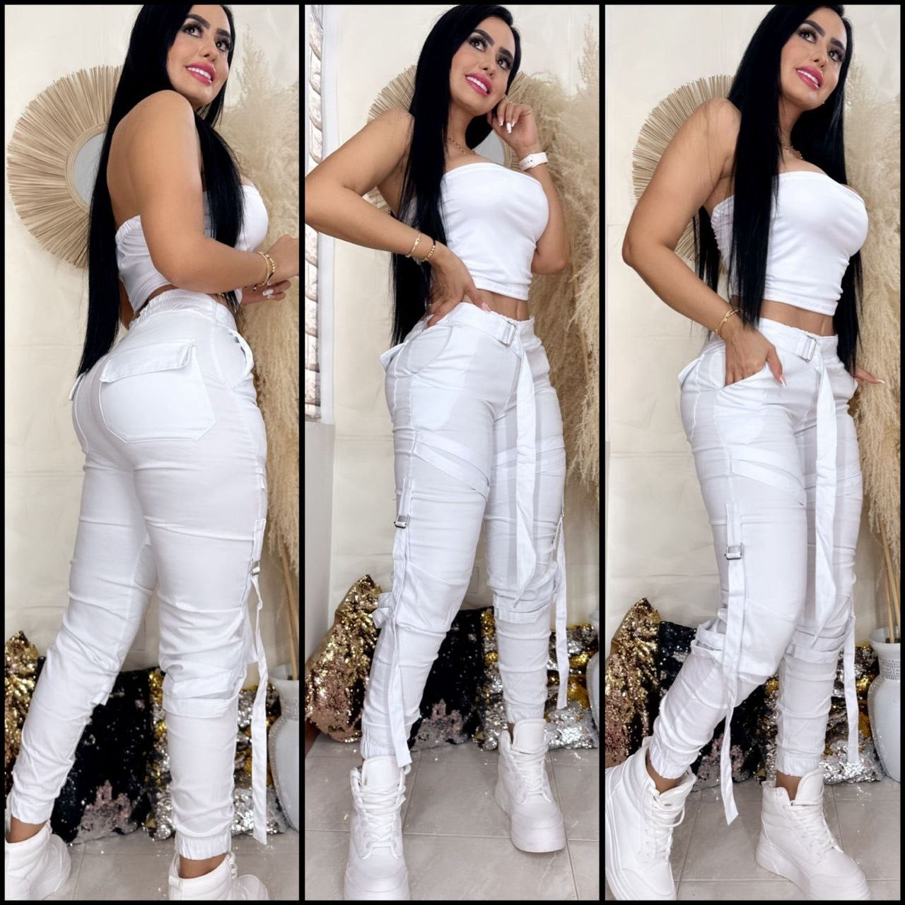 SET STREET PANTALON CARGO CON TIRAS EN BENGALINA Y TOP BASICO