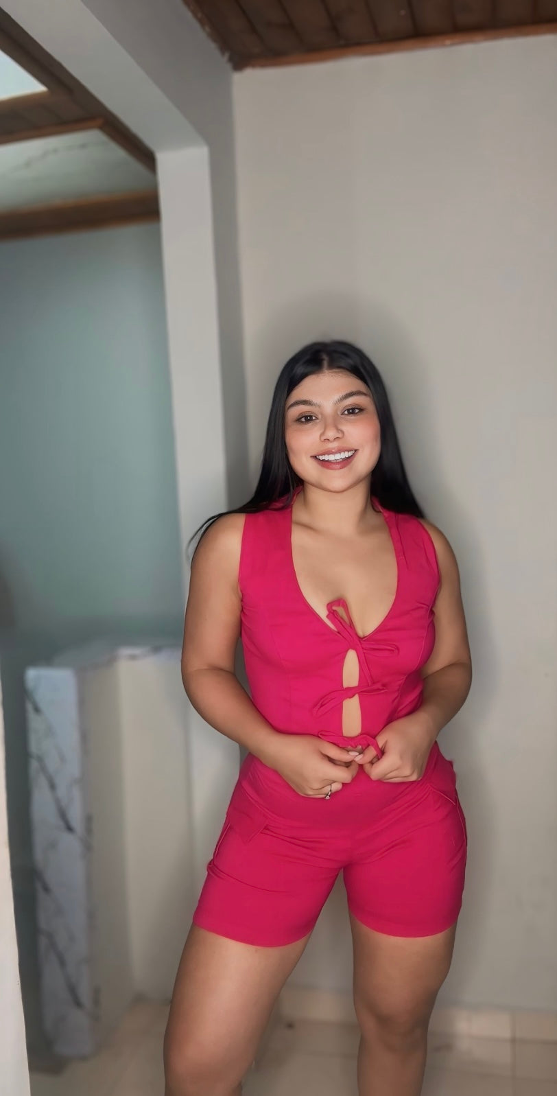 Conjunto de Bengalina: Blusa de amarre y Short Licrado| Estilo y Comodidad