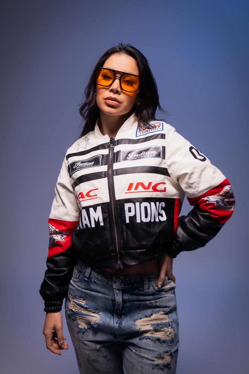 Racing Jacket en Cuerina con Parche Bordado