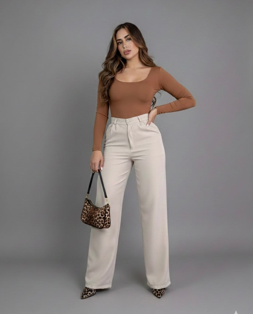 CONJUNTO PANTALON PALAZZO Y BODY DOBLE TELA