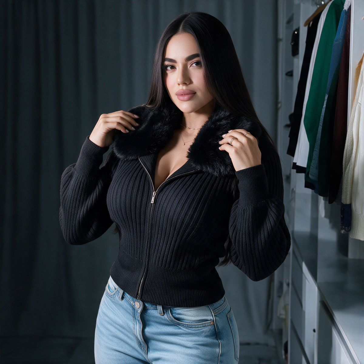 BUZO TIPO CARDIGAN CON PELUCHE