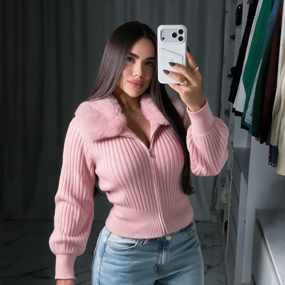 BUZO TIPO CARDIGAN CON PELUCHE