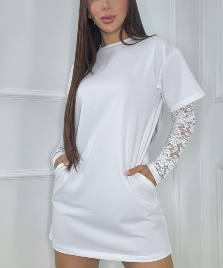 BLUZON CON BOLSILLOS CON MANGA EN ENCAJE