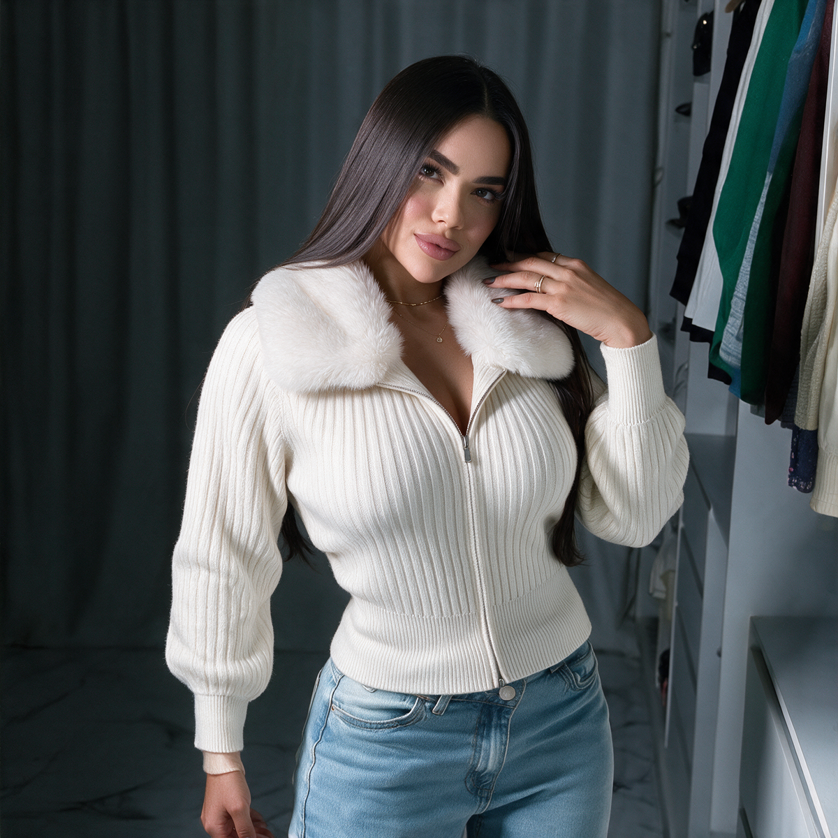 BUZO TIPO CARDIGAN CON PELUCHE
