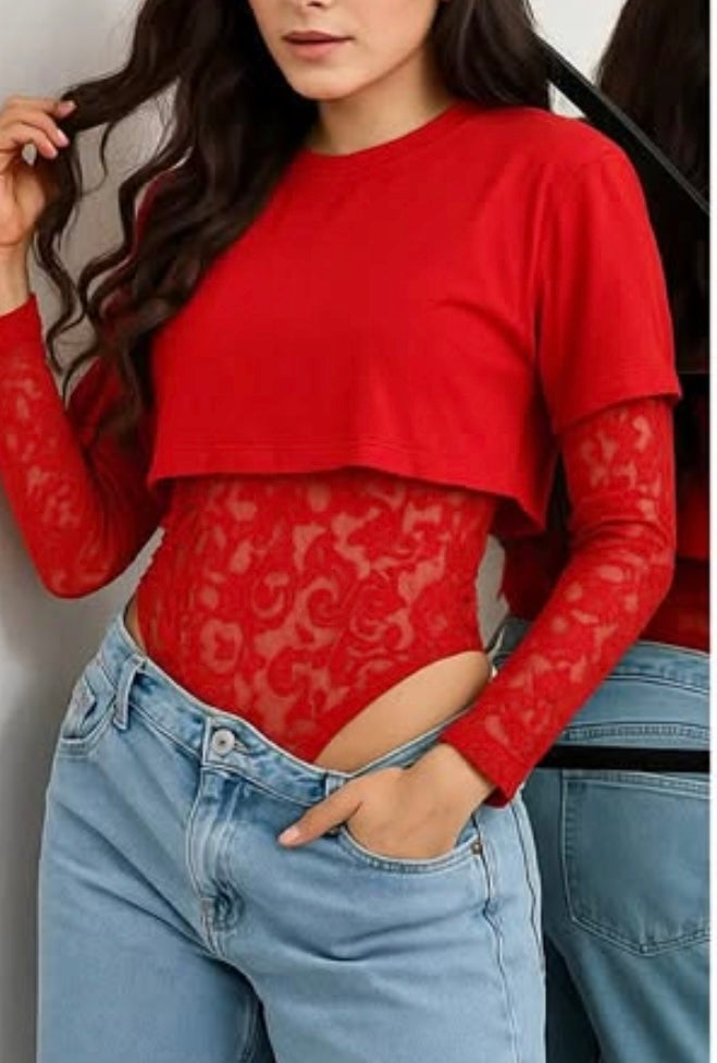 CONJUNTO BODY EN ENCAJE Y BÁSICA