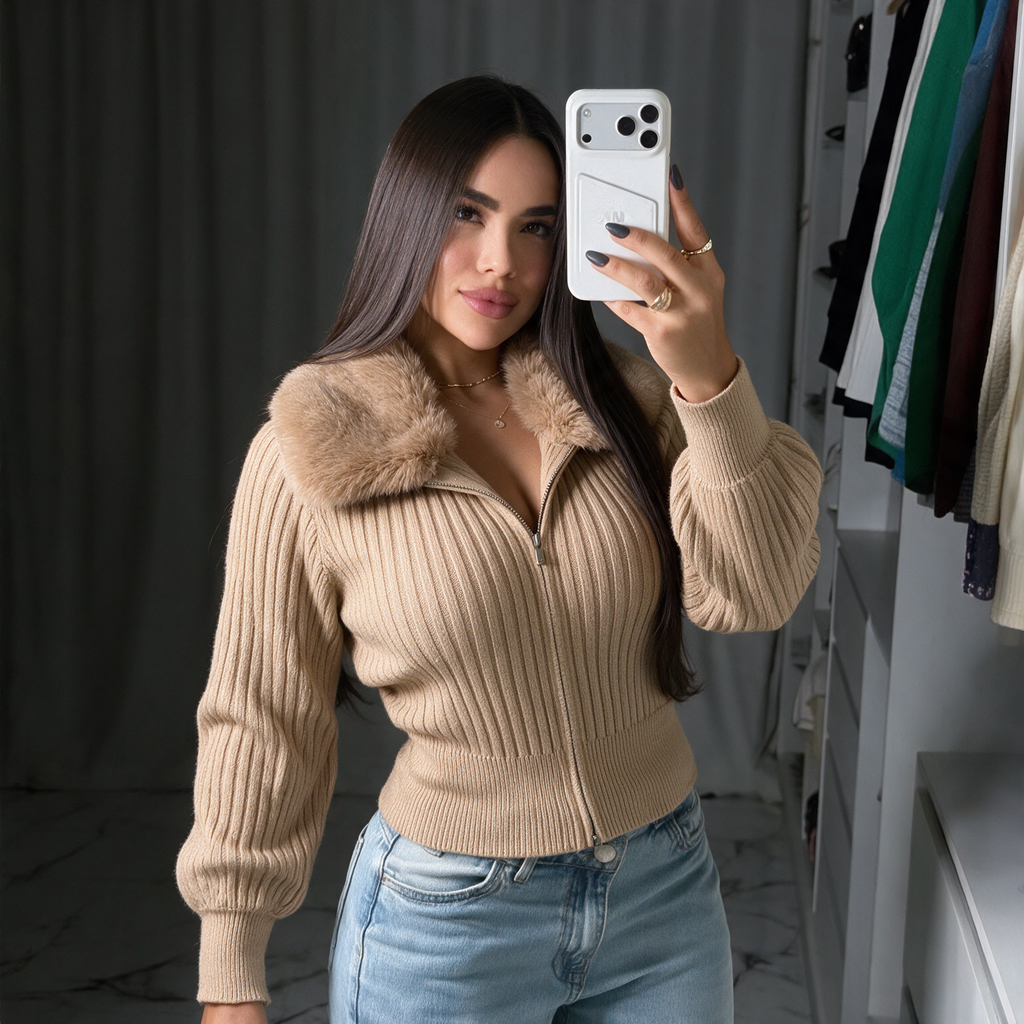 BUZO TIPO CARDIGAN CON PELUCHE