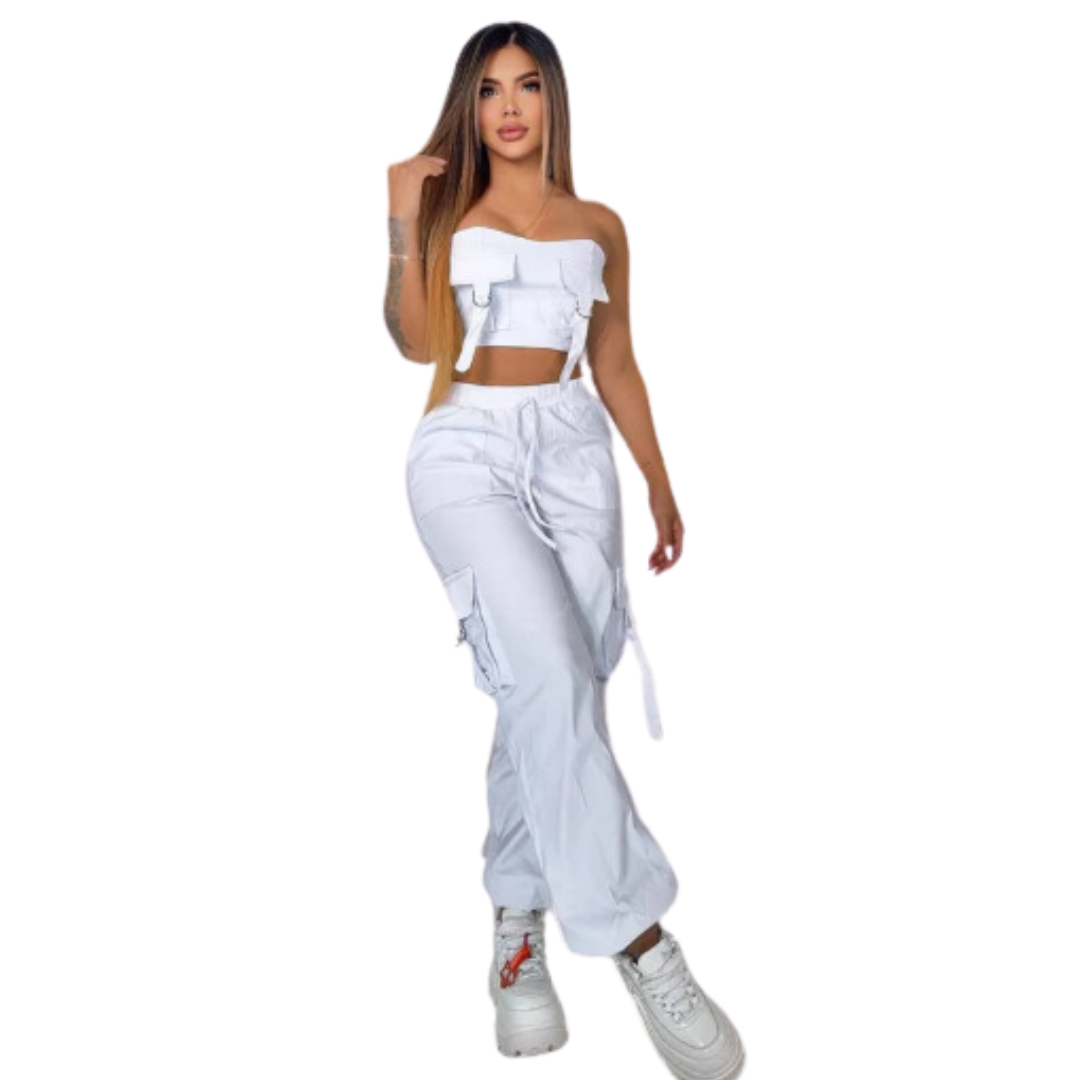 SET DOS PIEZAS JOGGER CON CORDON Y BLUSA CON TIRANTES EN BENGALINA