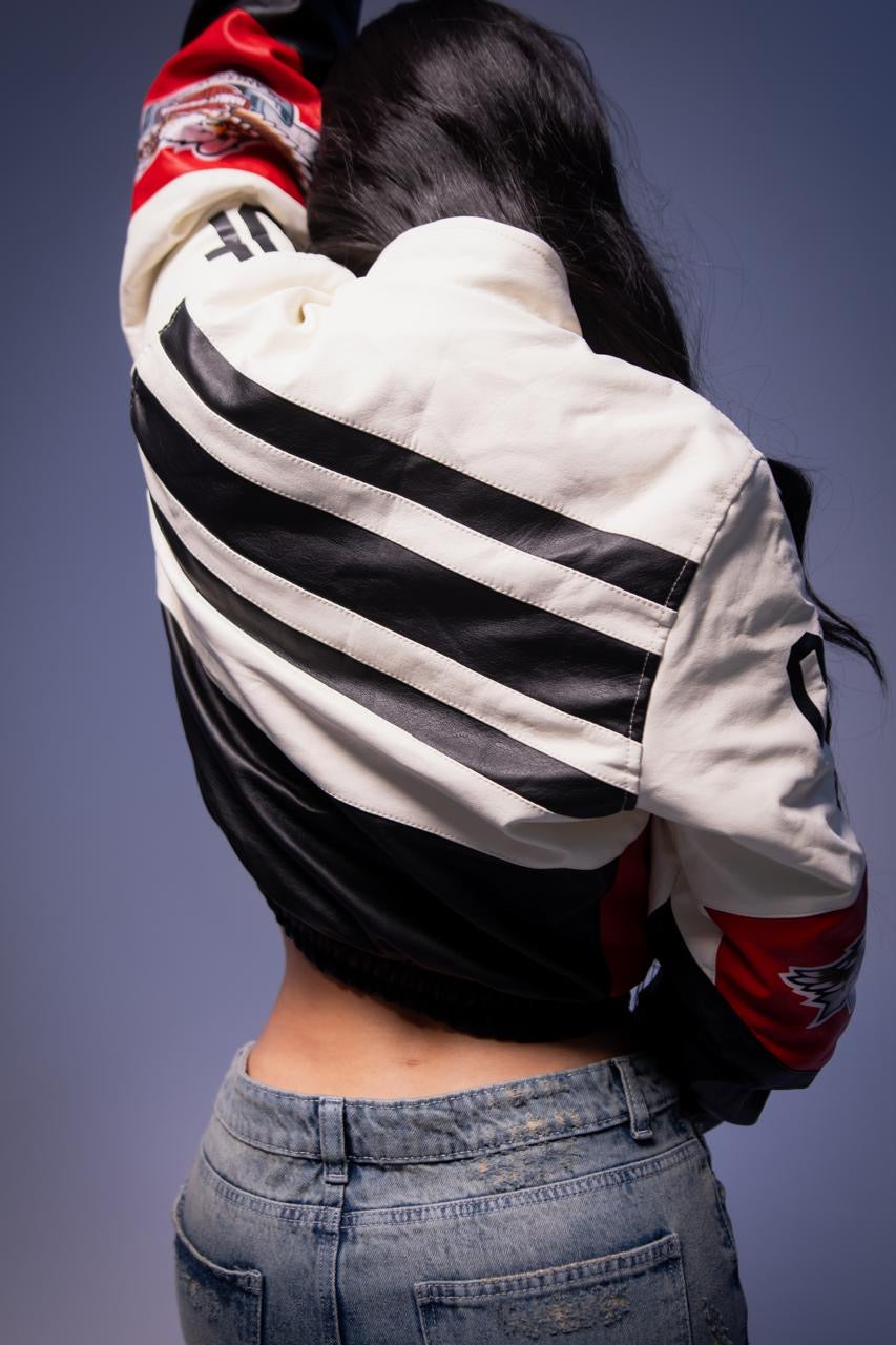 Racing Jacket en Cuerina con Parche Bordado