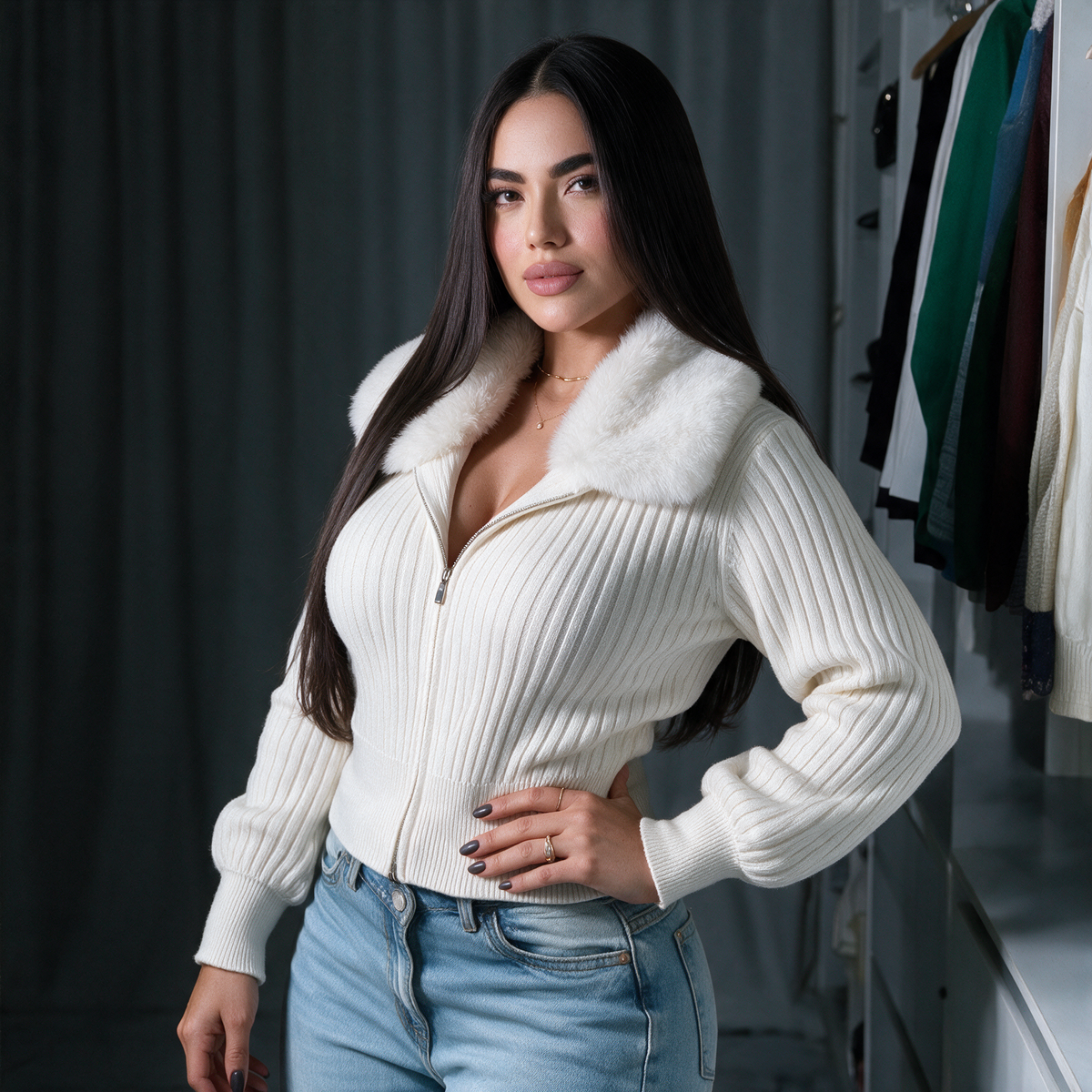BUZO TIPO CARDIGAN CON PELUCHE