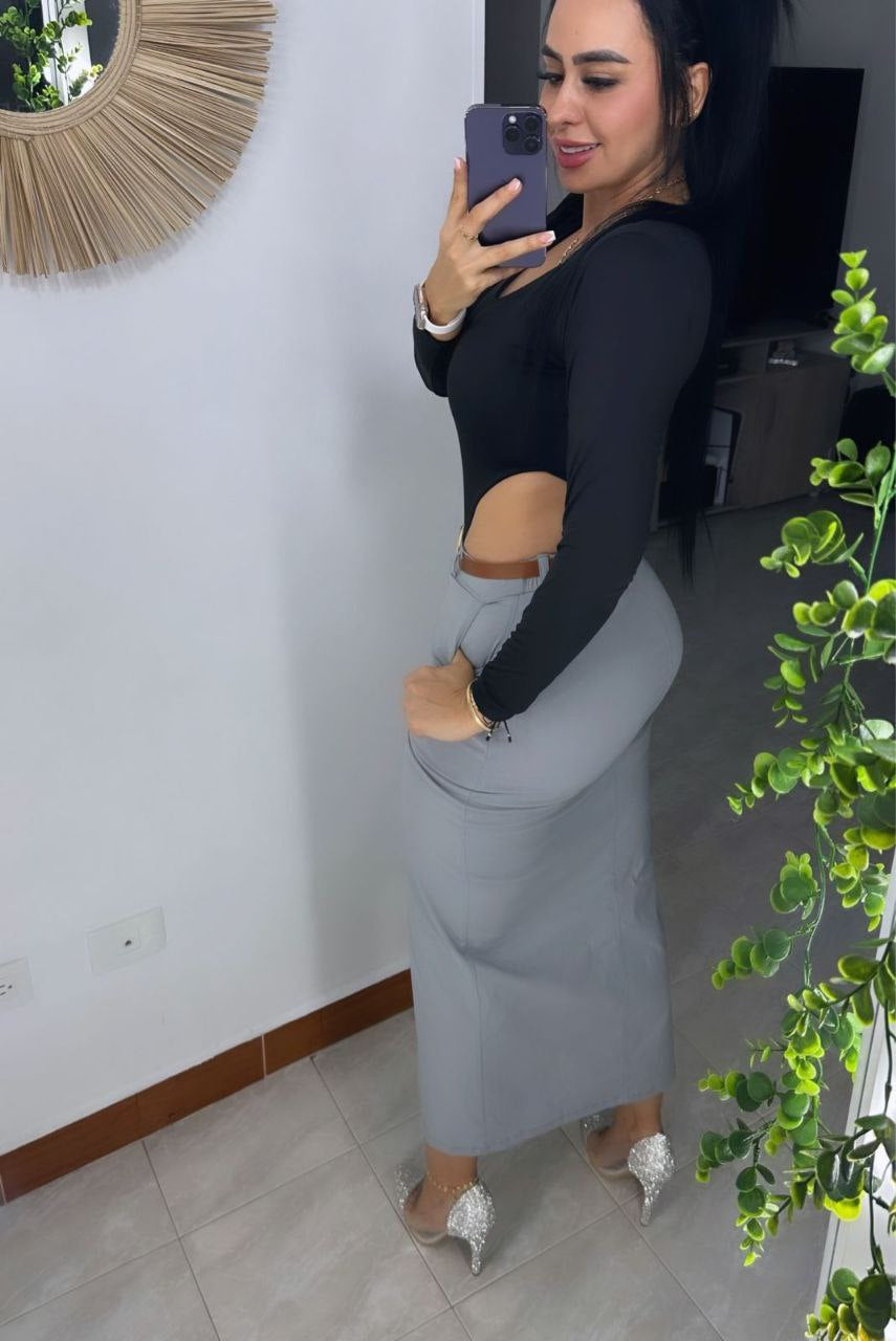 FALDA ELEGANTE EVA CON ABERTURA EN BENGALINA