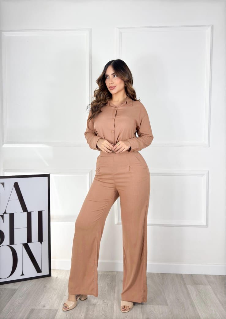 SET PREMIUM  CAMISA Y PANTALON PALAZZO EN LINO