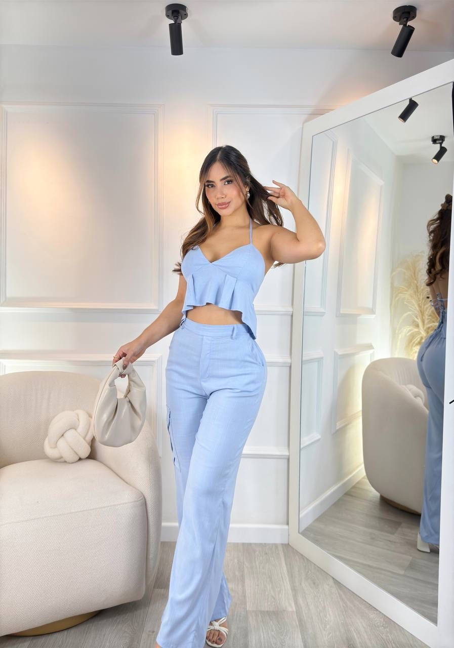 SET LIRIO DOS PIEZAS PANTALON Y TOP EN LINO